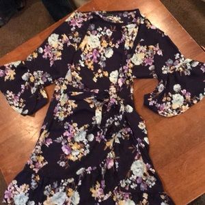 Bobeau floral midi dress with flared sleeves